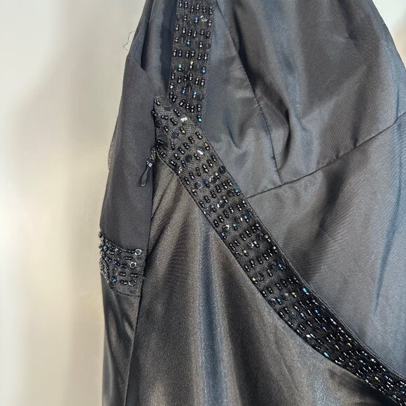Vintage Aspeed 90s y2K Black Beaded Satin Maxi Dress with Shawl 2XL - Picture 10 of 12